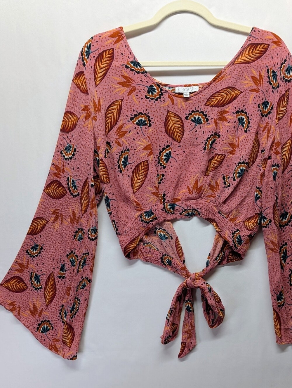 Patrons Of Peace's Anthropologie Printed Pink Tie-back Women’s Crop Top